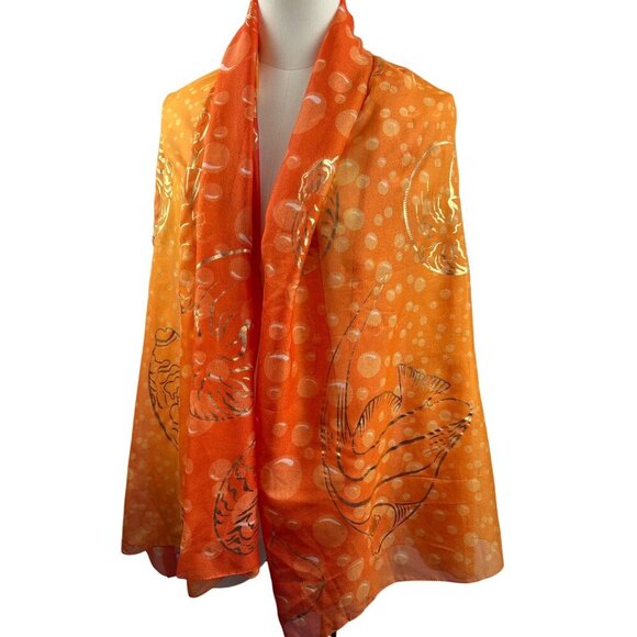 Art Of The Scarf Womens Silk Blend Orange & Red Oceanic Print Scarf - Picture 2 of 8